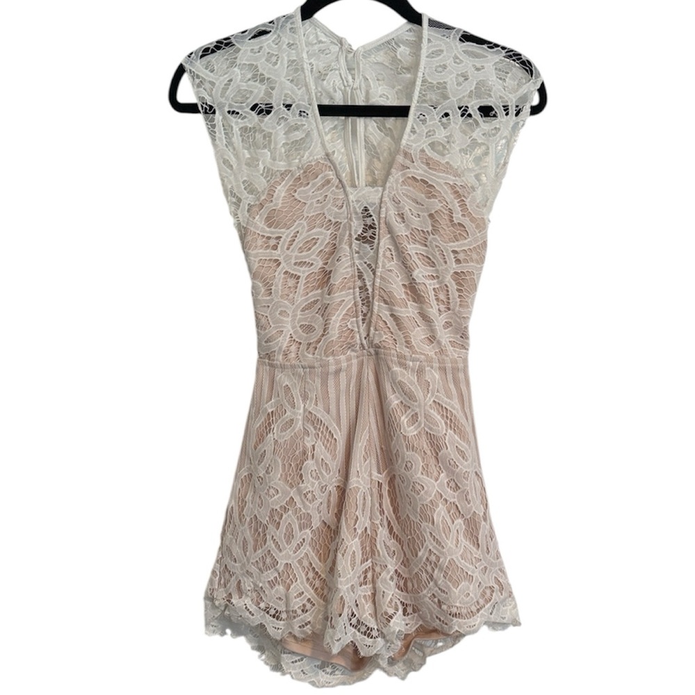 ☀️ Showpo White and Tan Lace Romper